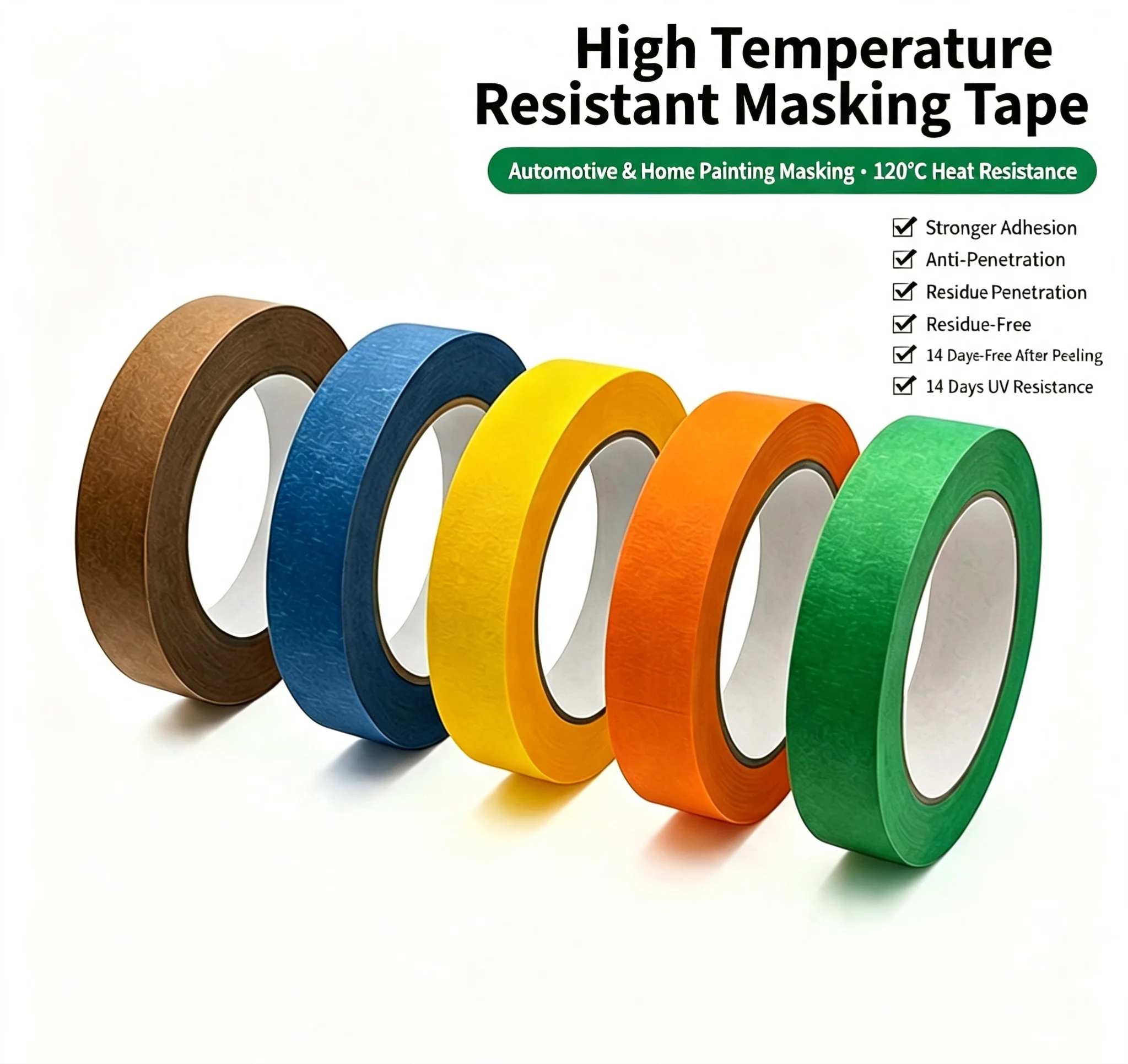 120°C High-Temperature UV-Resistant Crepe Paper Masking Tape
