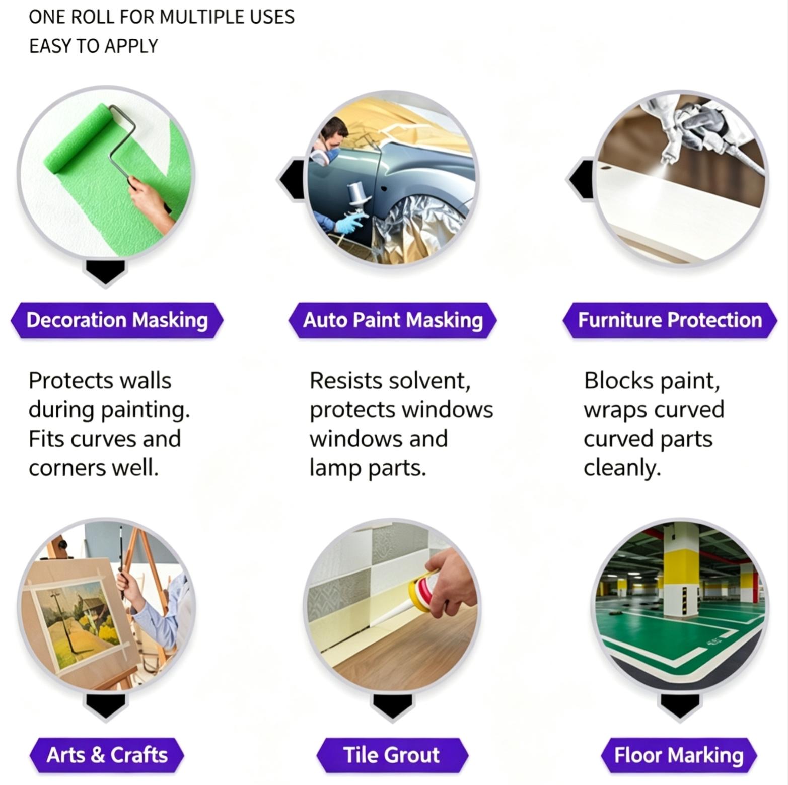 Writable White Crepe Paper masking Tape for Spray Masking, Curves & Corners Writable White Crepe Paper masking Tape for Spray Masking, Curves & Corners