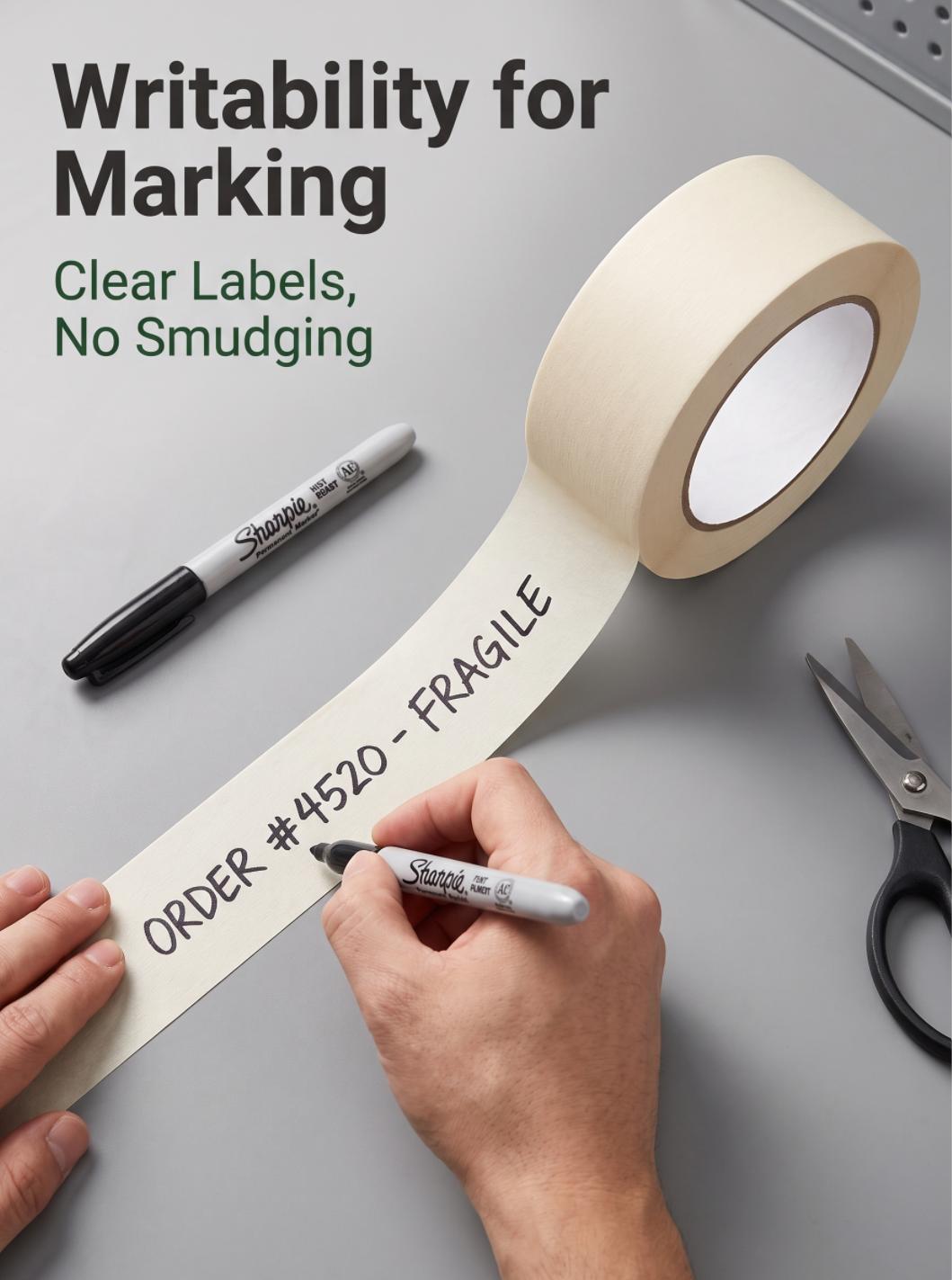 Writable White Crepe Paper masking Tape for Spray Masking, Curves & Corners Writable White Crepe Paper masking Tape for Spray Masking, Curves & Corners