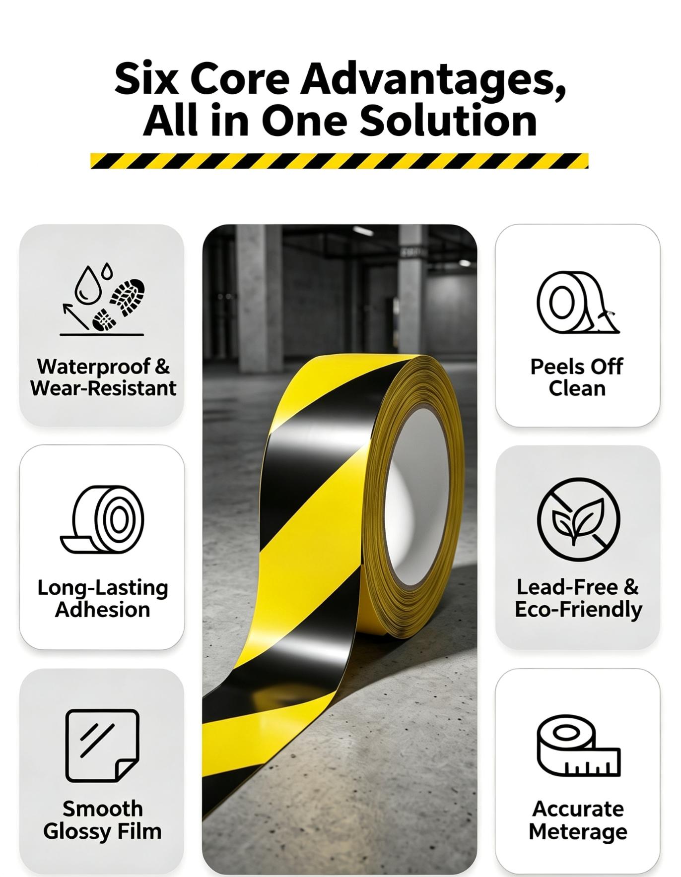 Waterproof Hazard Warning PVC Floor Marking Safety Tape