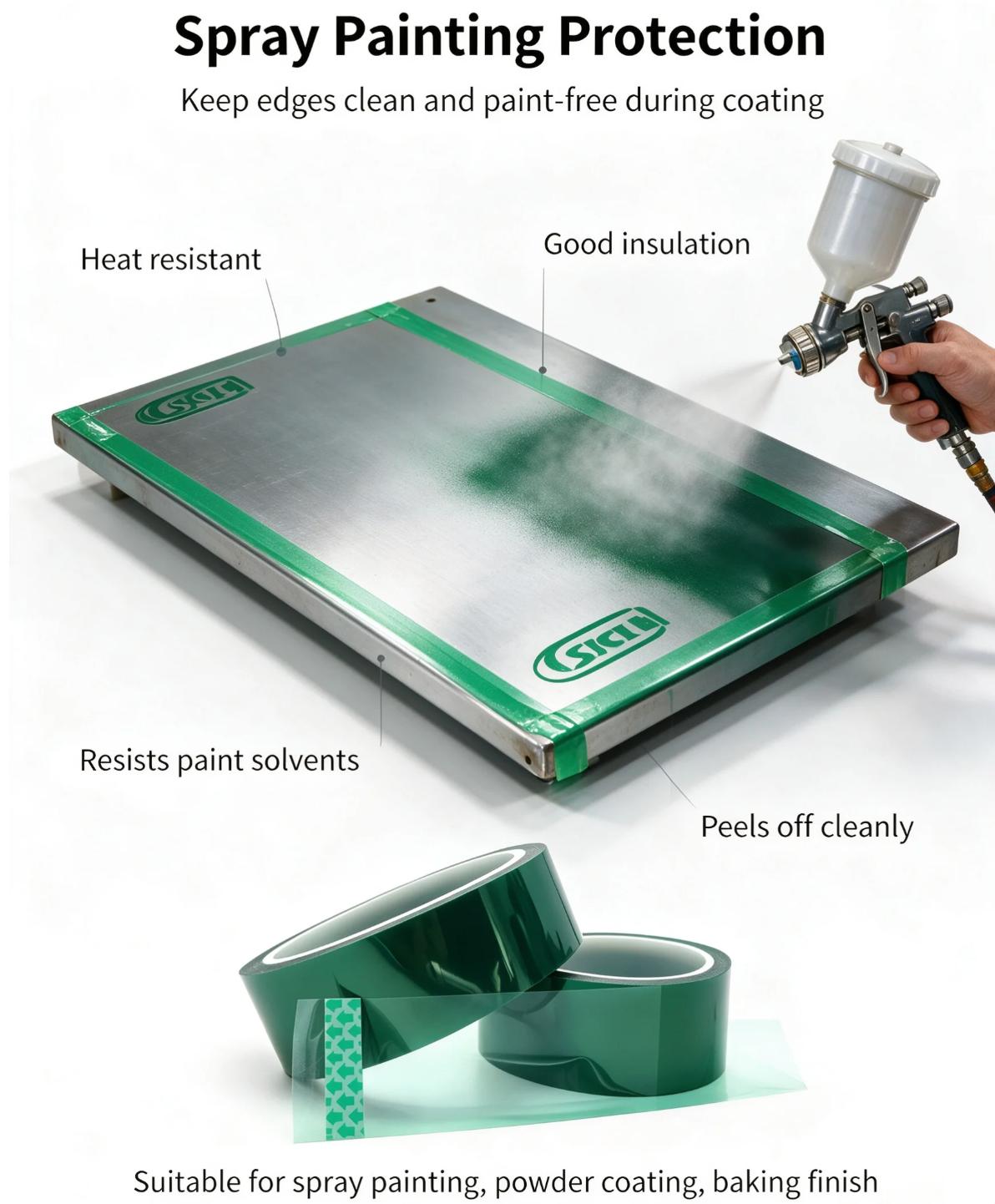 Industrial Heat Resistance Insulating Green PET Silicone High‑Temperature Masking Tape