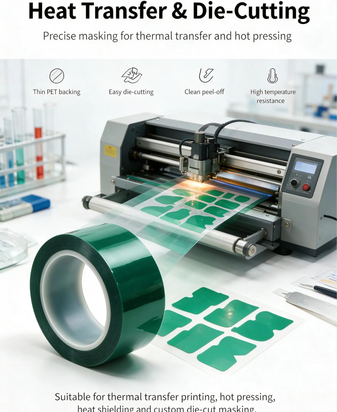 Industrial Heat Resistance Insulating Green PET Silicone High‑Temperature Masking Tape